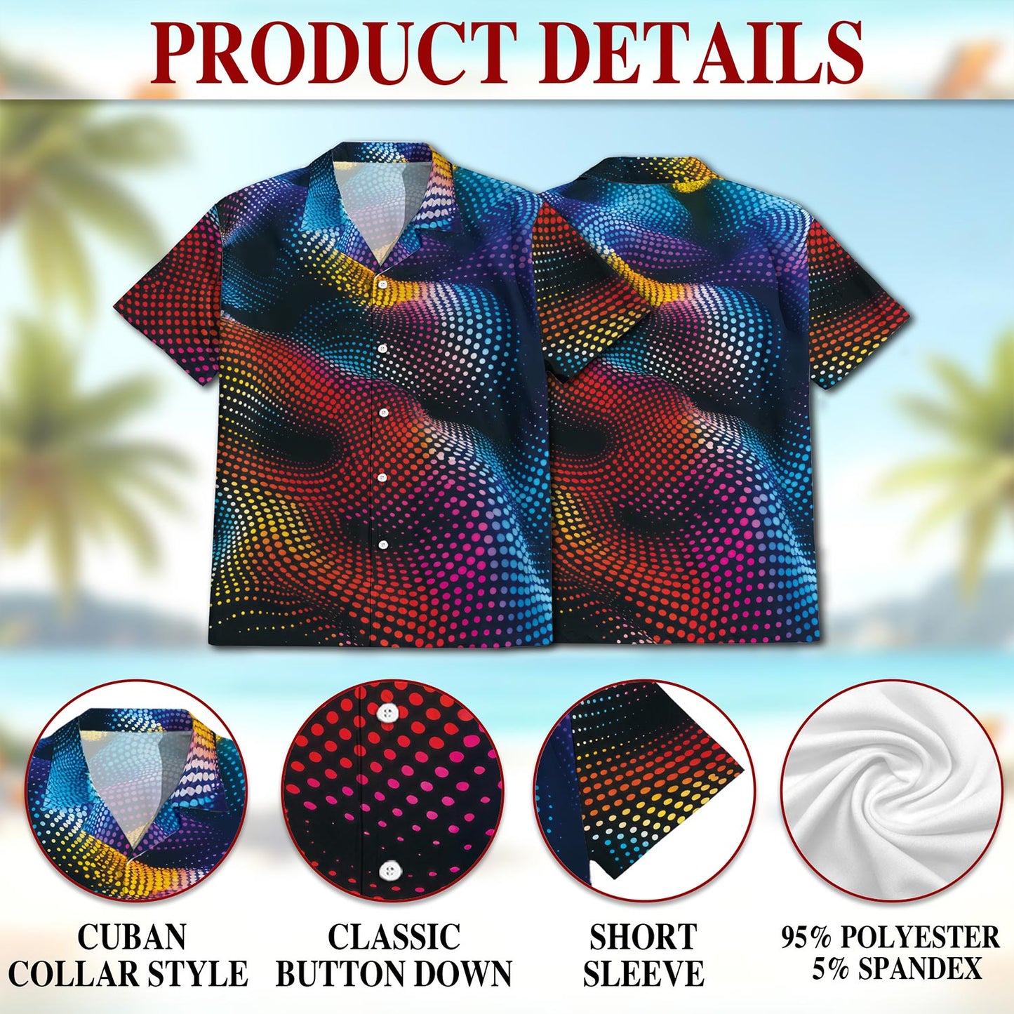 Netecom Dynamic Dots Hawaiian Shirt for Men, Button Down Summer Beach Short Sleeve, Abstract Style, S-5XL