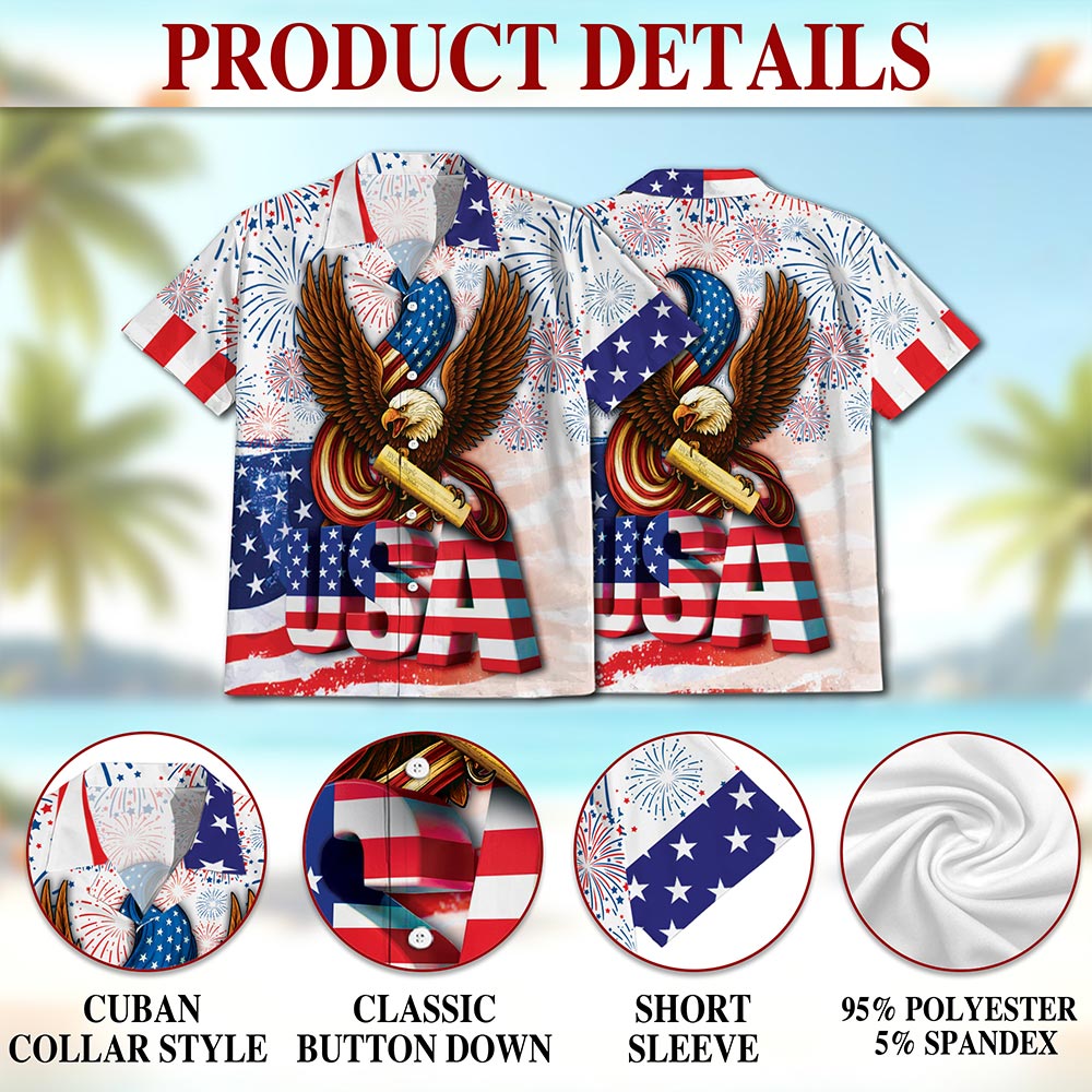 Netecom Eagle 2nd Amendment America Flag Hawaiian Shirt for Men, Patriotic Animals Button Down Summer Beach Shirts, S-5XL