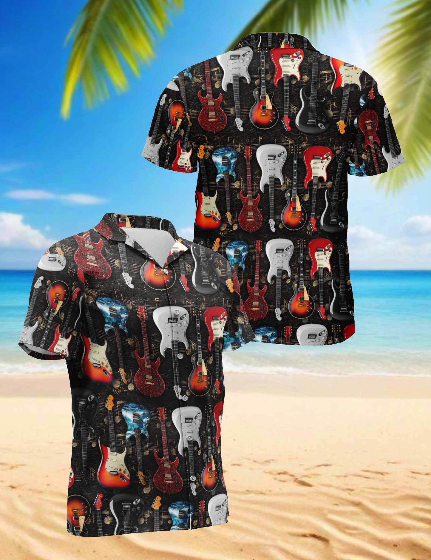 Netecom Electric Guitar Hawaiian Shirt for Men, Button Down Summer Beach Short Sleeve, Sizes S-5XL