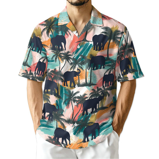 Netecom Elephant Coconut Palm Hawaiian Shirt for Men