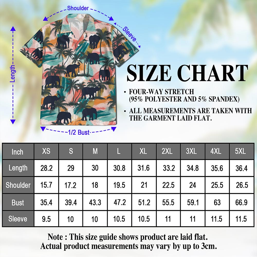 Netecom Elephant Coconut Palm Hawaiian Shirt for Men, Vintage Style, Button Down Summer Beach Short Sleeve, S-5XL