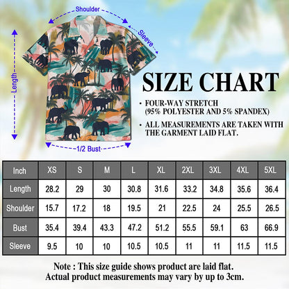 Netecom Elephant Coconut Palm Hawaiian Shirt for Men, Vintage Style, Button Down Summer Beach Short Sleeve, S-5XL