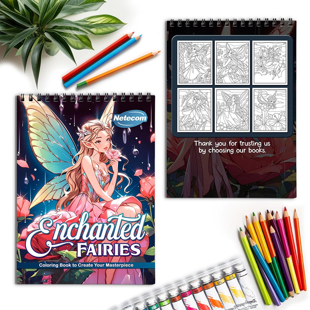Netecom Enchanted Fairies Spiral Coloring Book for Adults