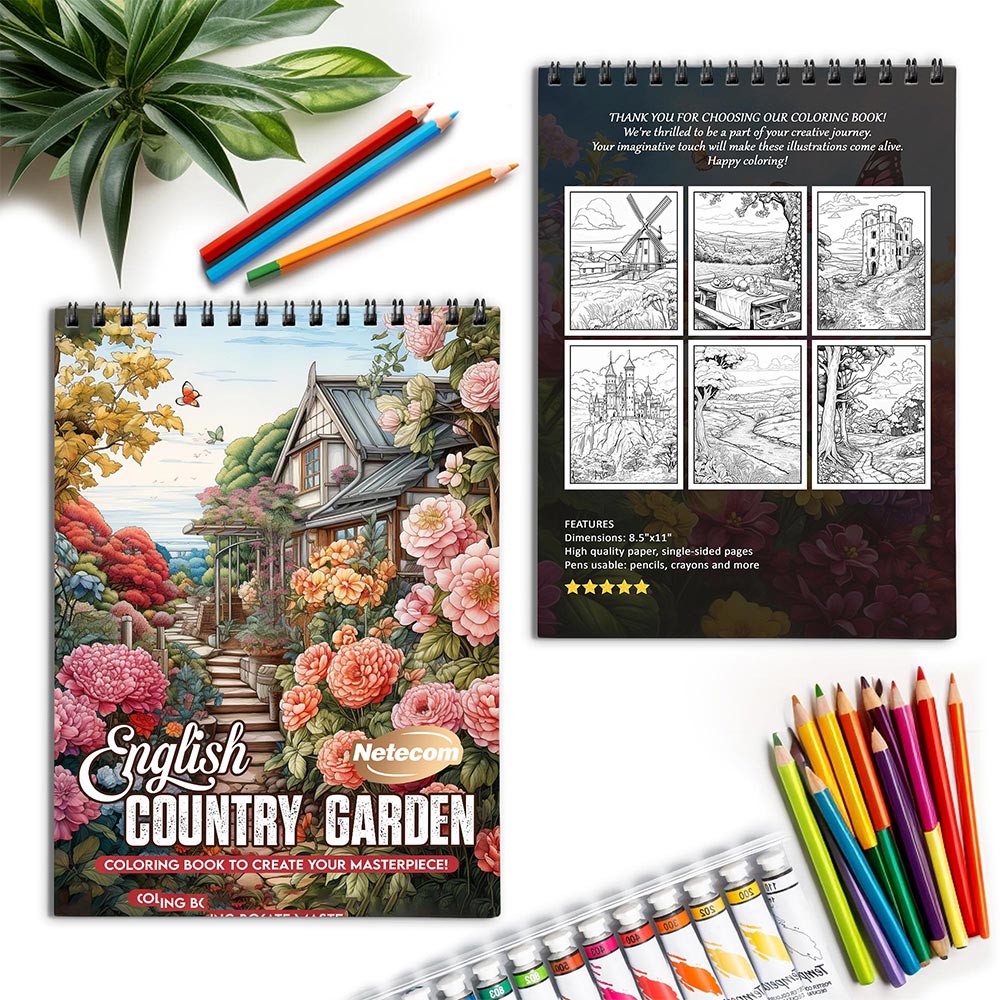 Netecom English Country Garden Spiral Coloring Book for Adults