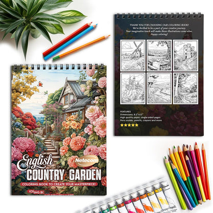 Netecom English Country Garden Spiral Coloring Book for Adults