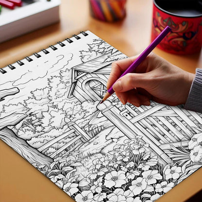 Netecom English Country Garden Coloring Book Spiral Bound for Adults