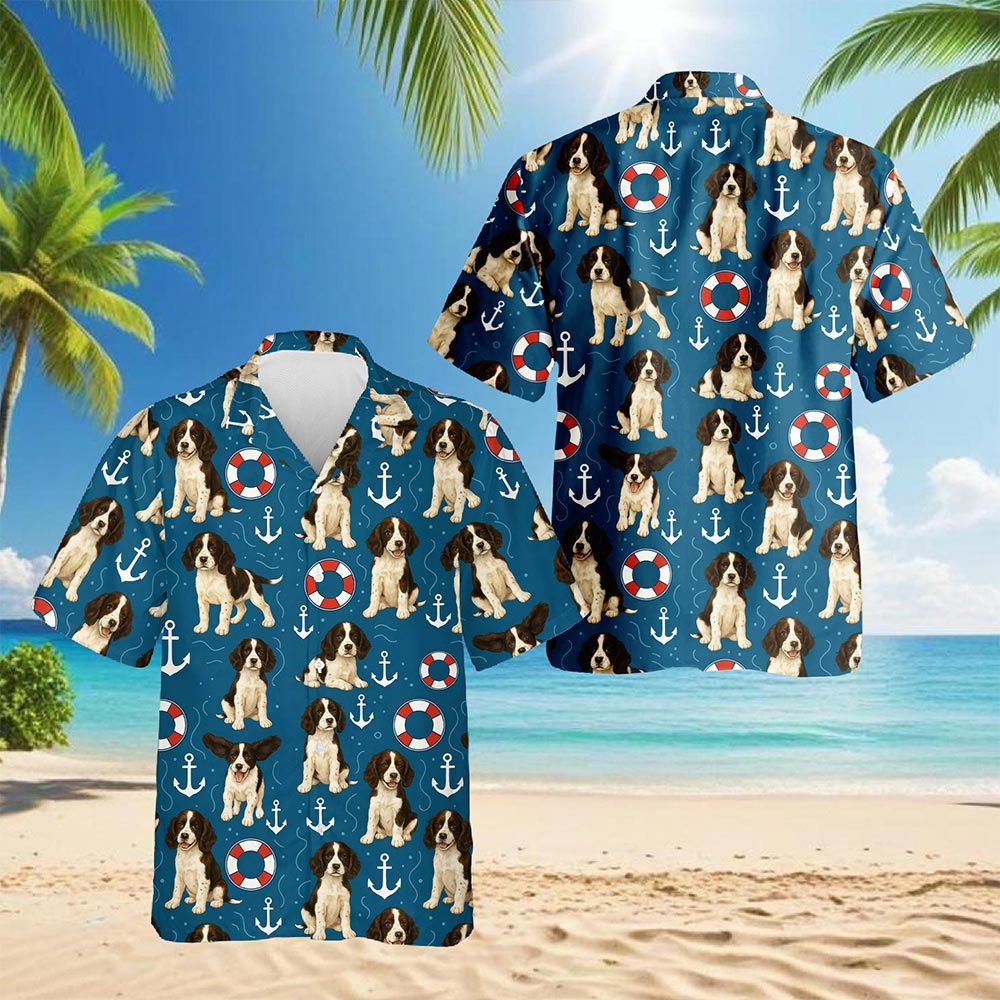 Netecom English Springer Spaniel Hawaiian Shirt for Men, Vintage Style, Button Down Summer Beach Short Sleeve, S-5XL