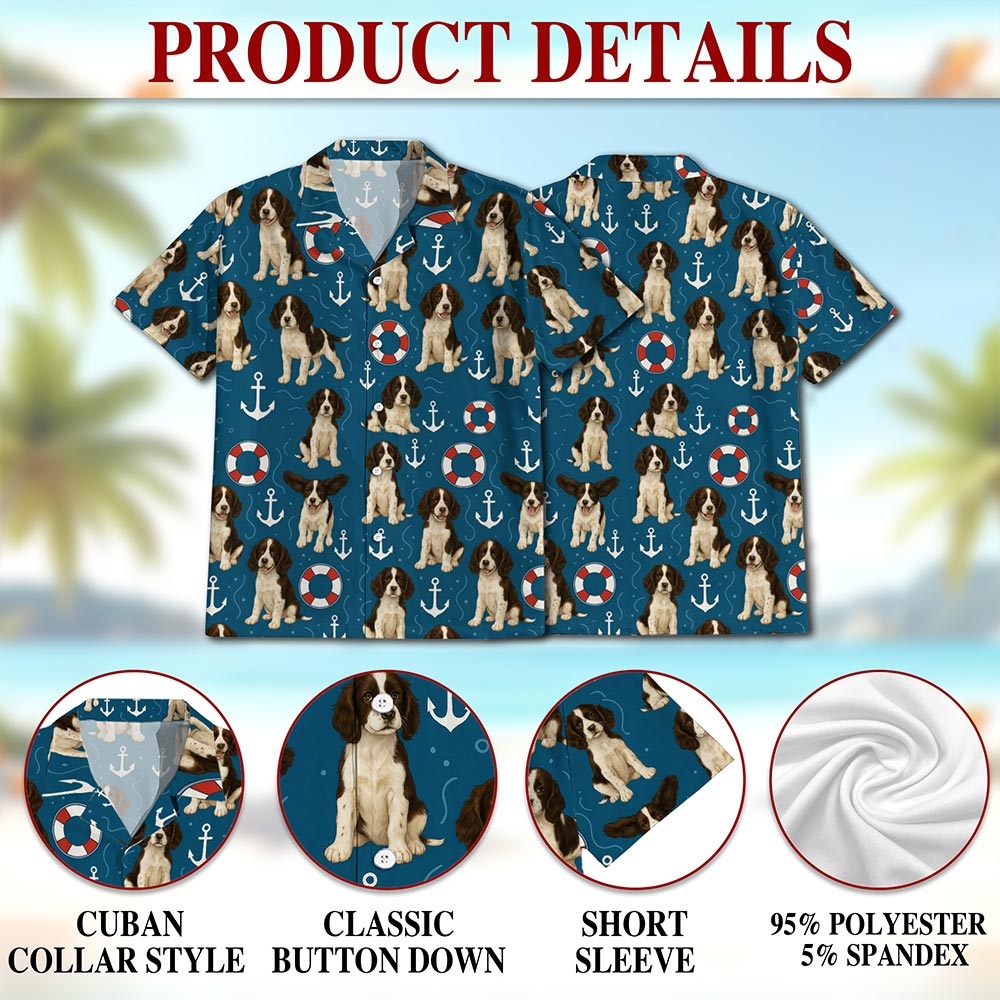Netecom English Springer Spaniel Hawaiian Shirt for Men, Vintage Style, Button Down Summer Beach Short Sleeve, S-5XL