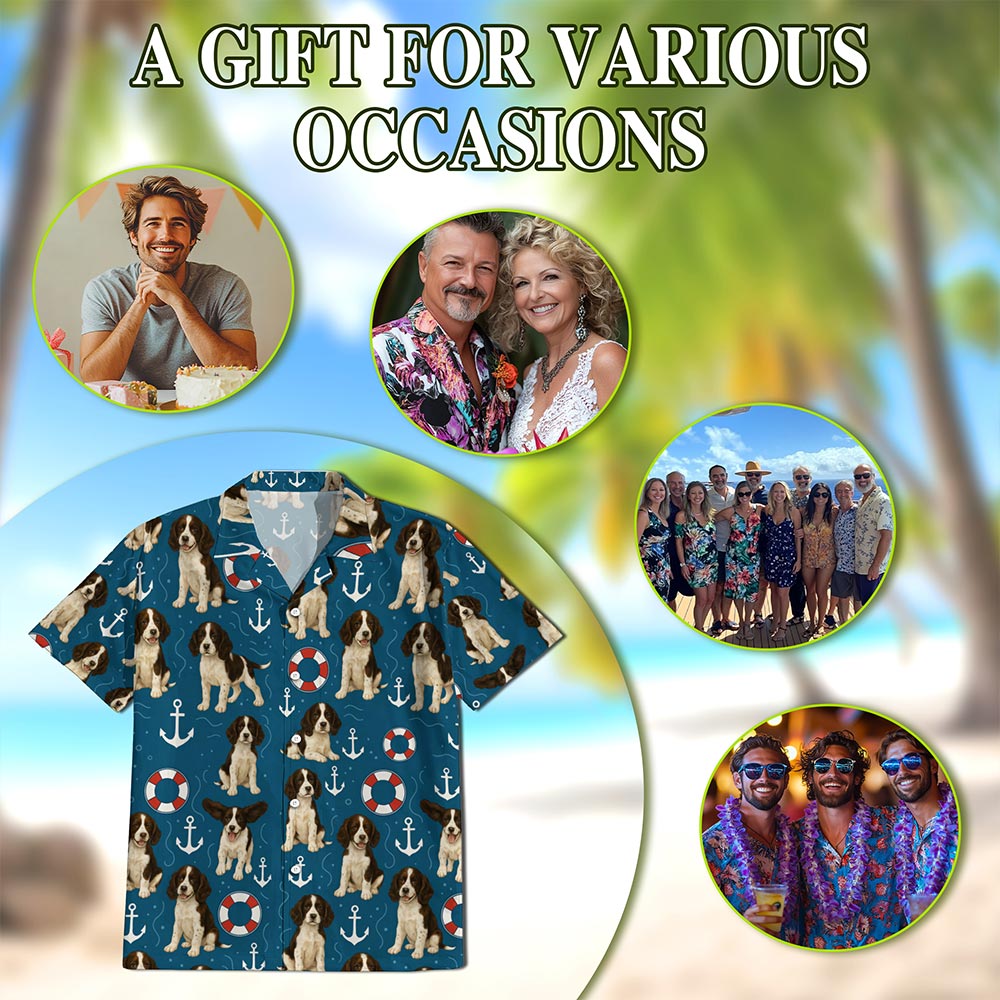 Netecom English Springer Spaniel Hawaiian Shirt for Men, Vintage Style, Button Down Summer Beach Short Sleeve, S-5XL