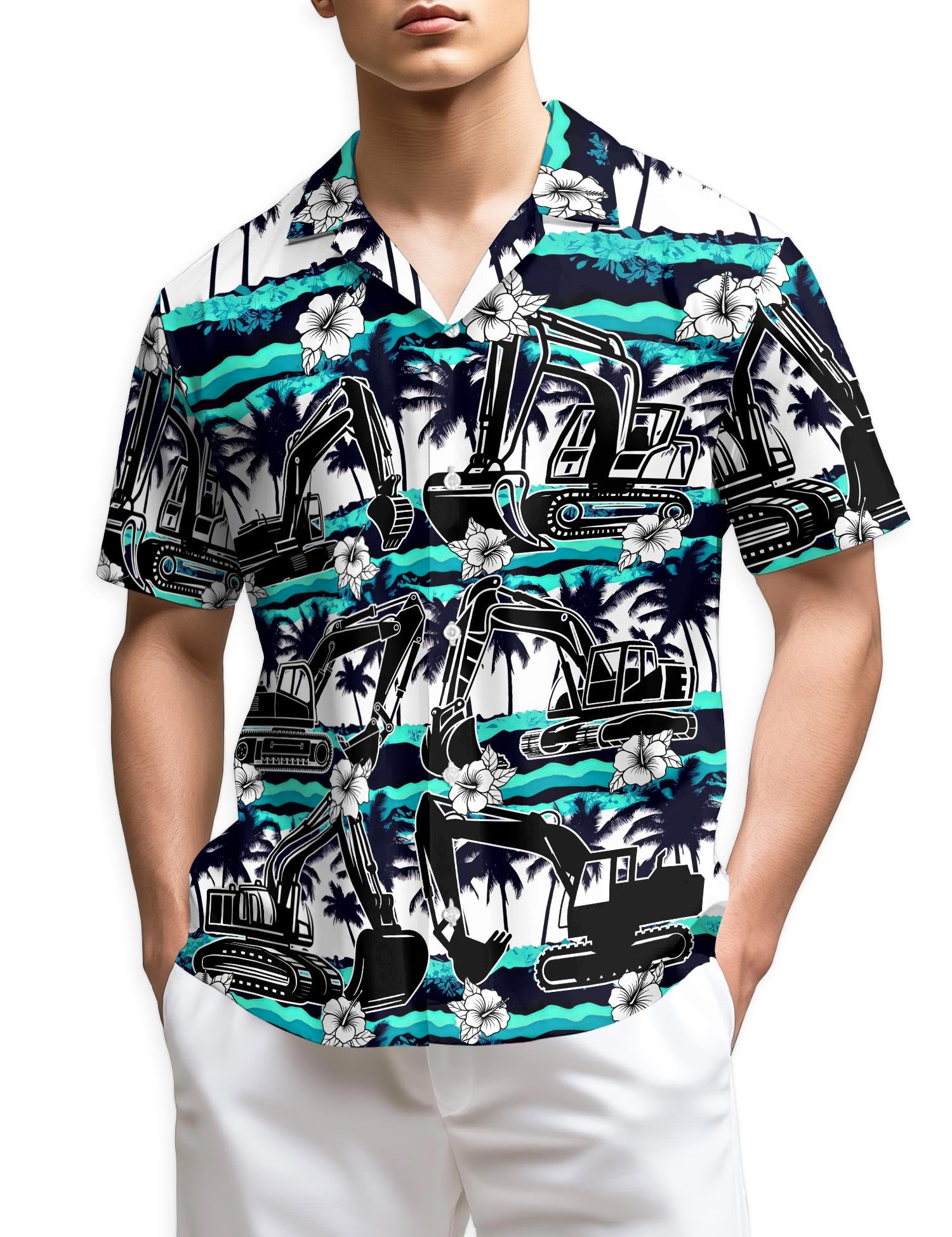 Netecom Excavator Green Coconut Hawaiian Shirt for Men