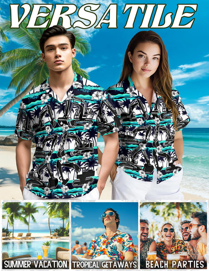 Netecom Excavator Green Coconut Hawaiian Shirt for Men, Tropical Style, Button Down Summer Beach Short Sleeve, S-5XL