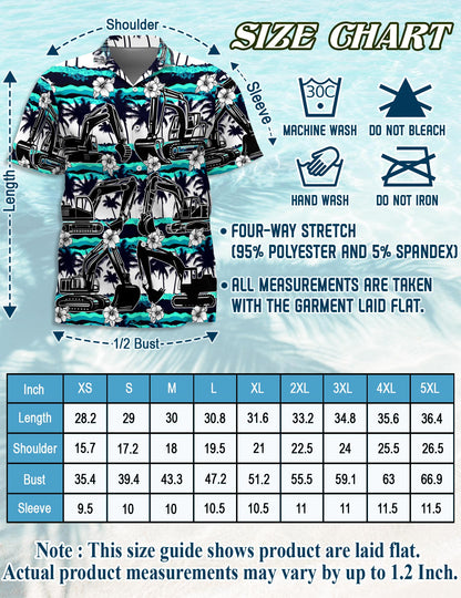 Netecom Excavator Green Coconut Hawaiian Shirt for Men, Tropical Style, Button Down Summer Beach Short Sleeve, S-5XL