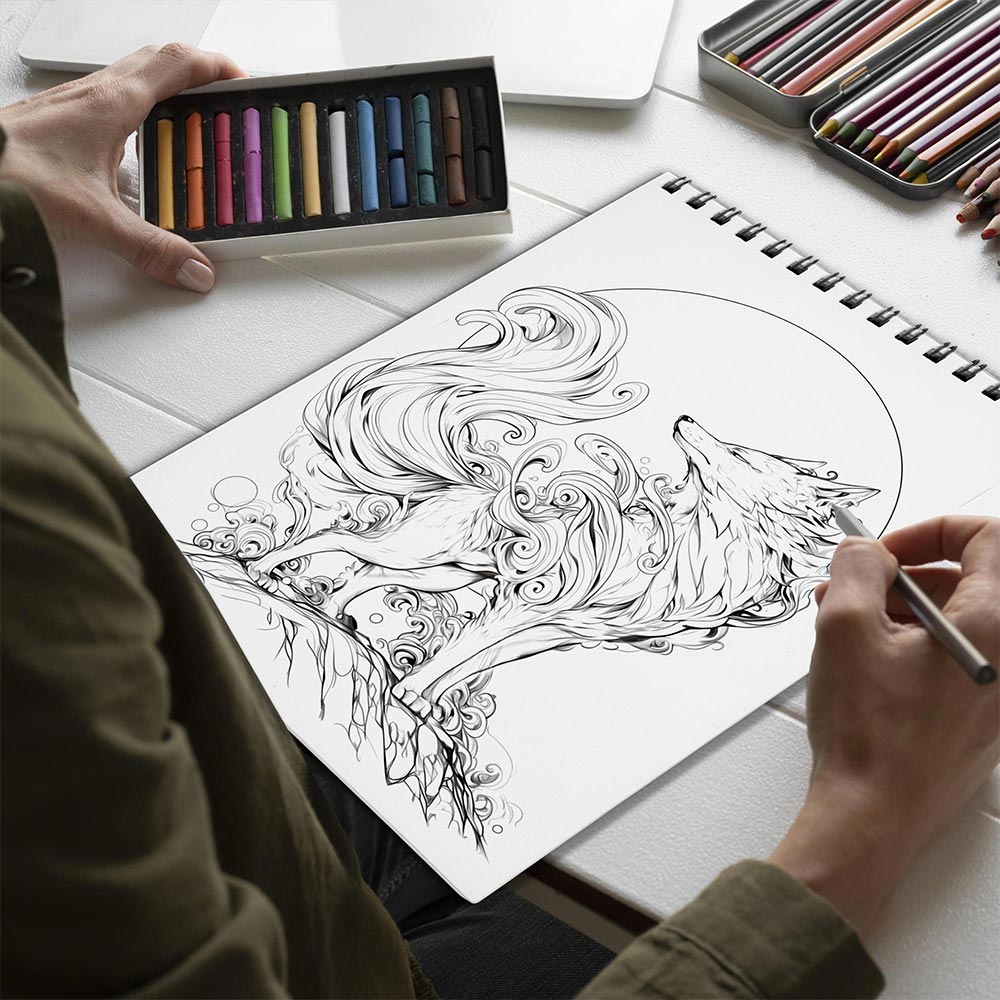 Netecom Fanciful Foxes Spiral Bound Coloring Book for Adults