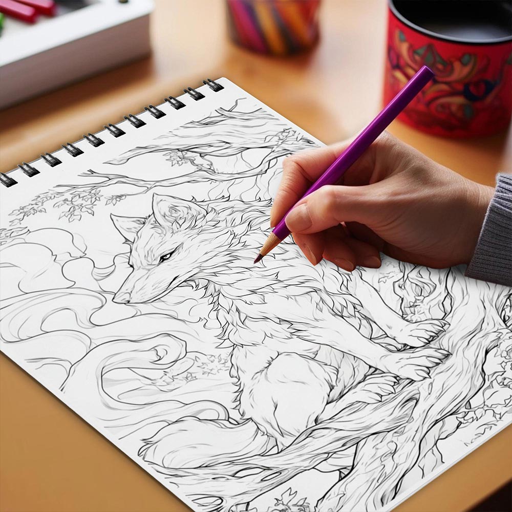 Netecom Fanciful Foxes Coloring Book Spiral Bound for Adults