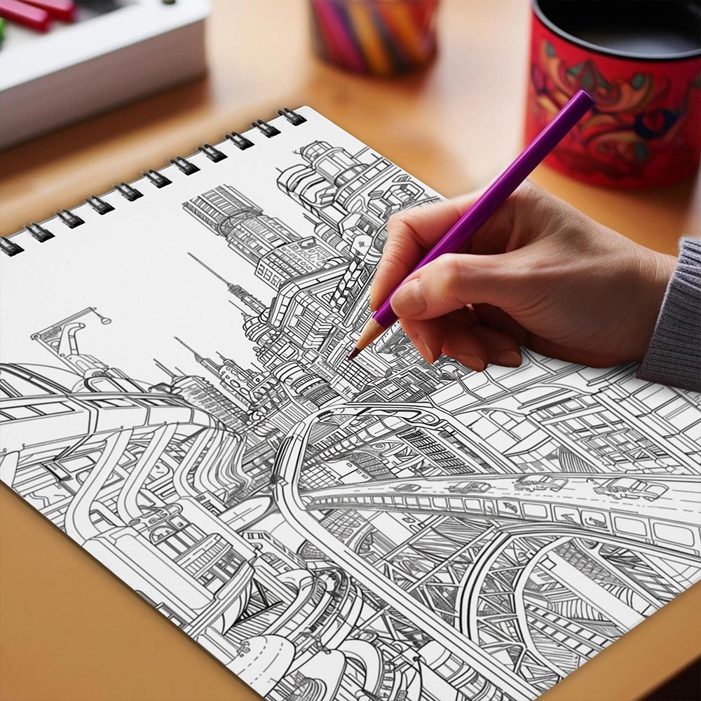 Netecom Fantastic City Coloring Book Spiral Bound for Adults