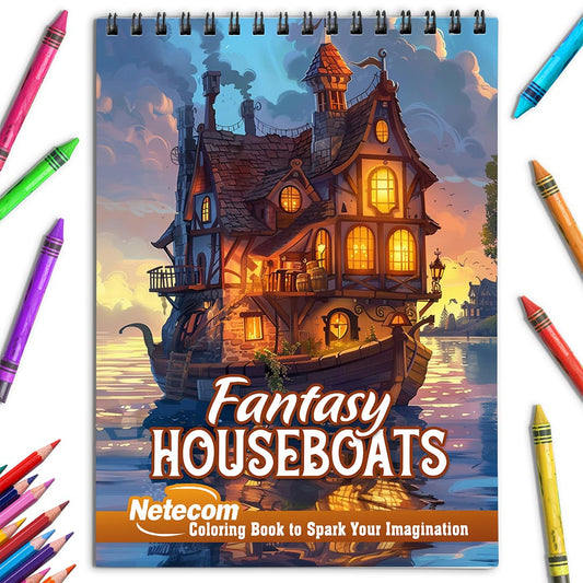 Netecom Fantasy Houseboats Coloring Book for Adults