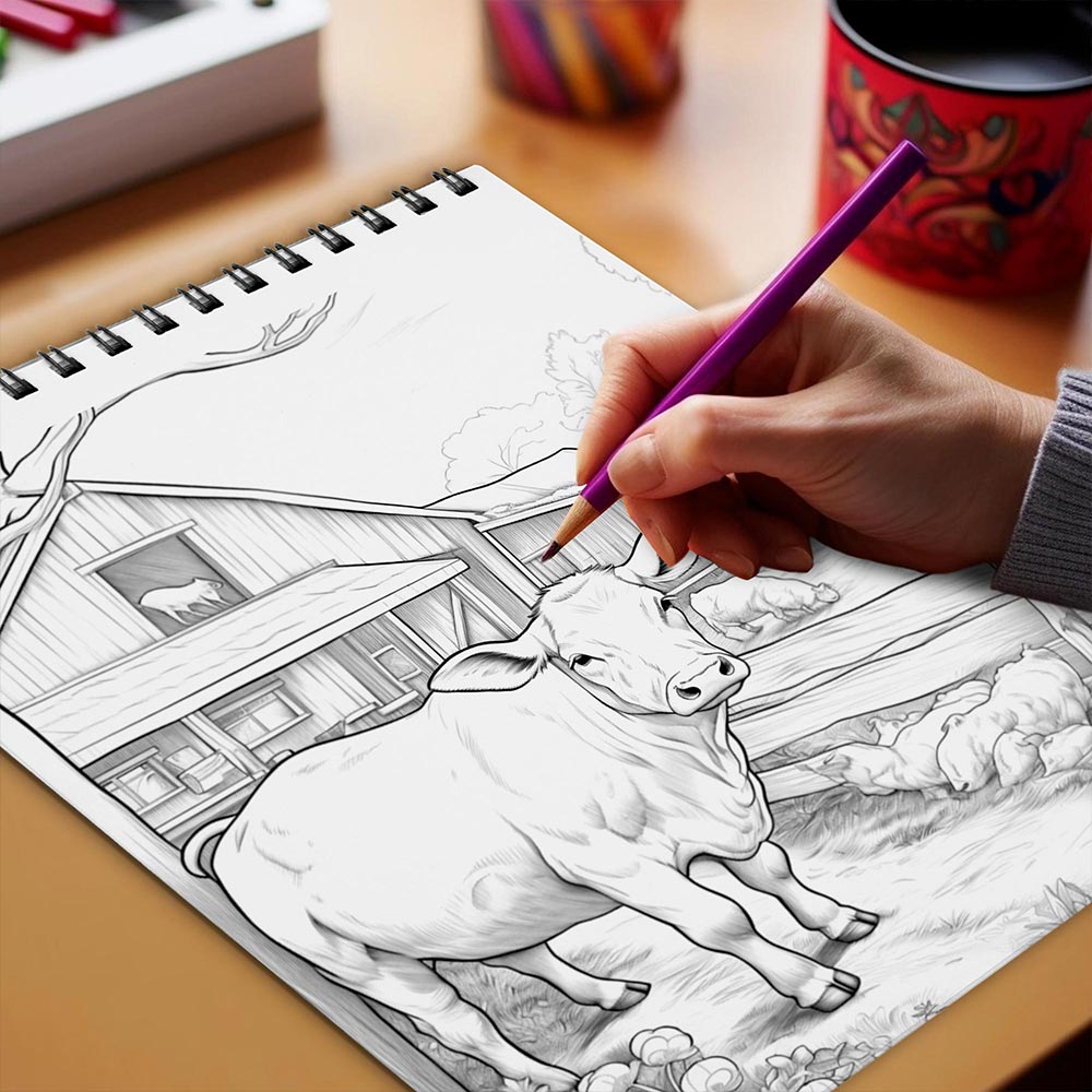 Netecom Farm Life Coloring Book Spiral Bound for Adults