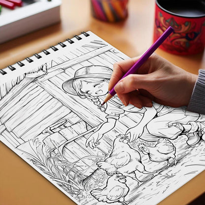 Netecom Farmer Girl Coloring Book Spiral Bound for Adults
