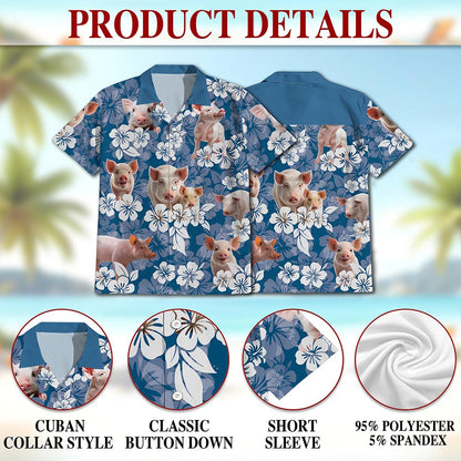 Netecom Farmer Pig Hawaiian Shirt for Men, Pig Lover Gifts, Funny Animal Button Down Summer Beach Short Sleeve Shirts, S-5XL