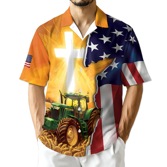 Netecom Farmer Tractors American Flag Hawaiian Shirt for Men