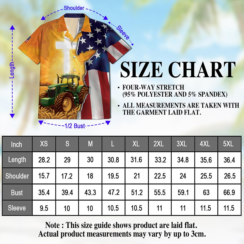 Netecom Farmer Tractors American Flag Hawaiian Shirt for Men, Patriotic Farming Button Down Summer Beach Short Sleeve, S-5XL
