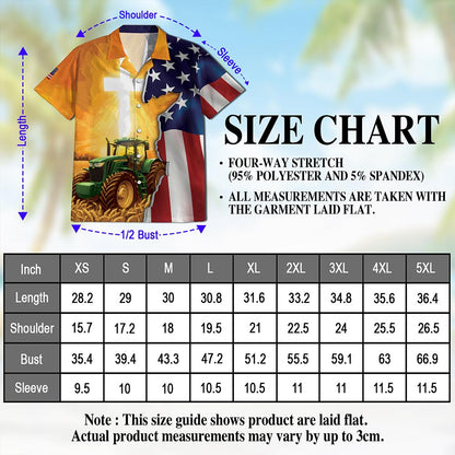 Netecom Farmer Tractors American Flag Hawaiian Shirt for Men, Patriotic Farming Button Down Summer Beach Short Sleeve, S-5XL