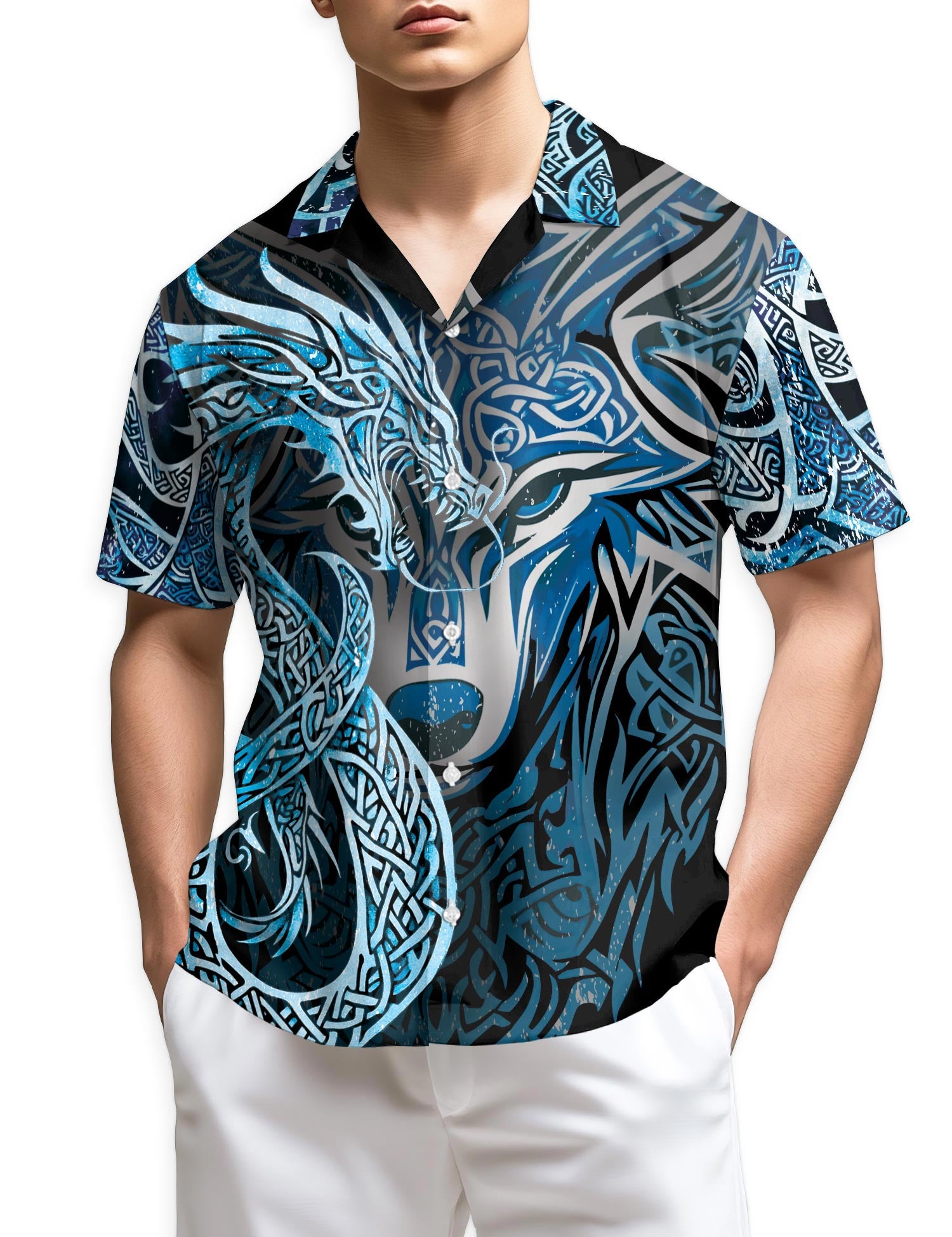 Netecom Fenrir Blue Hawaiian Shirt for Men