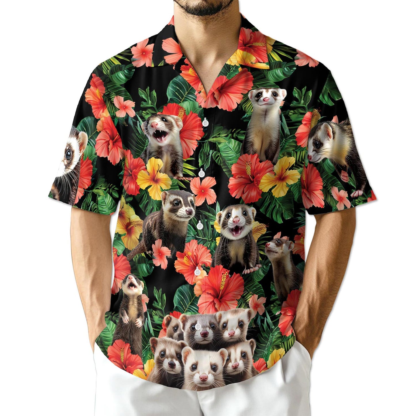 Netecom Ferrets Tropical Summer Hawaiian Shirt for Men