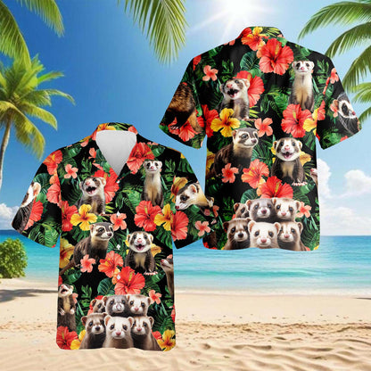 Netecom Ferrets Tropical Summer Hawaiian Shirt for Men, Button Down Summer Beach Short Sleeve, Tropical Style, S-5XL