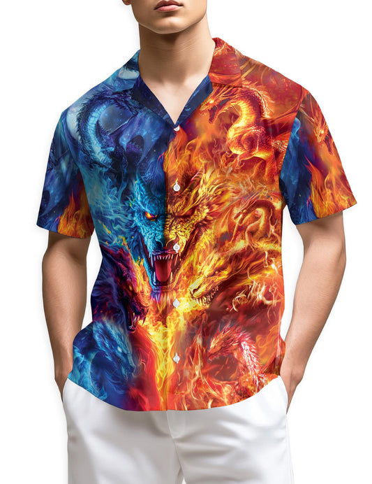 Netecom Fire Dragon Hawaiian Shirt for Men, Button Down Summer Beach Short Sleeve, S-5XL