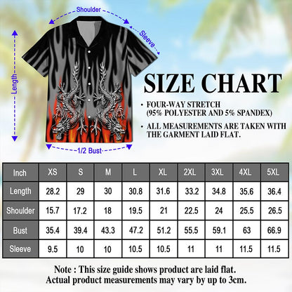 Netecom Fire Dragon Hawaiian Shirt for Men, Mythical Style, Button Down Summer Beach Short Sleeve, S-5XL