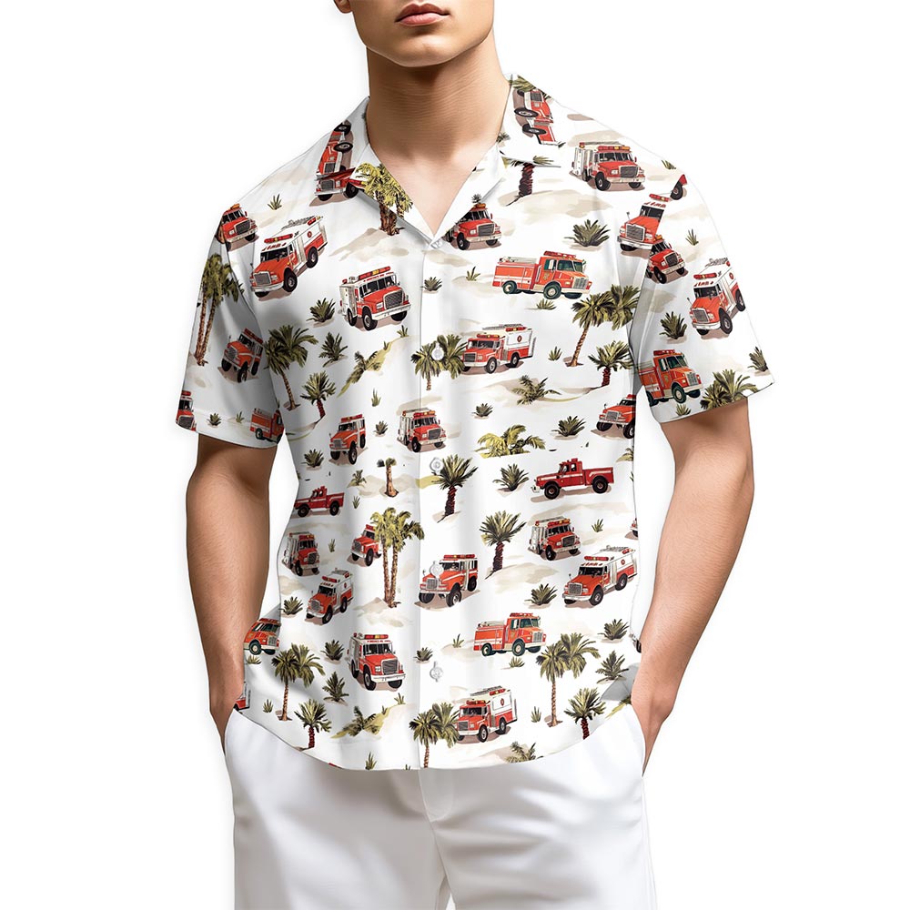 Netecom Fire Truck Firefighter Hawaiian Shirt for Men