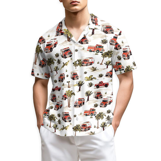 Netecom Fire Truck Firefighter Hawaiian Shirt for Men