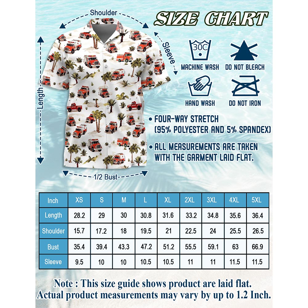 Netecom Fire Truck Firefighter Hawaiian Shirt for Men, Button Down Summer Beach Short Sleeve, S-5XL