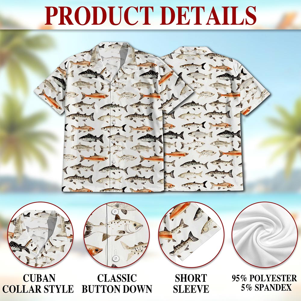Netecom Fish Pattern Hawaiian Shirt for Men, Vintage Style, Button Down Summer Beach Short Sleeve, S-5XL