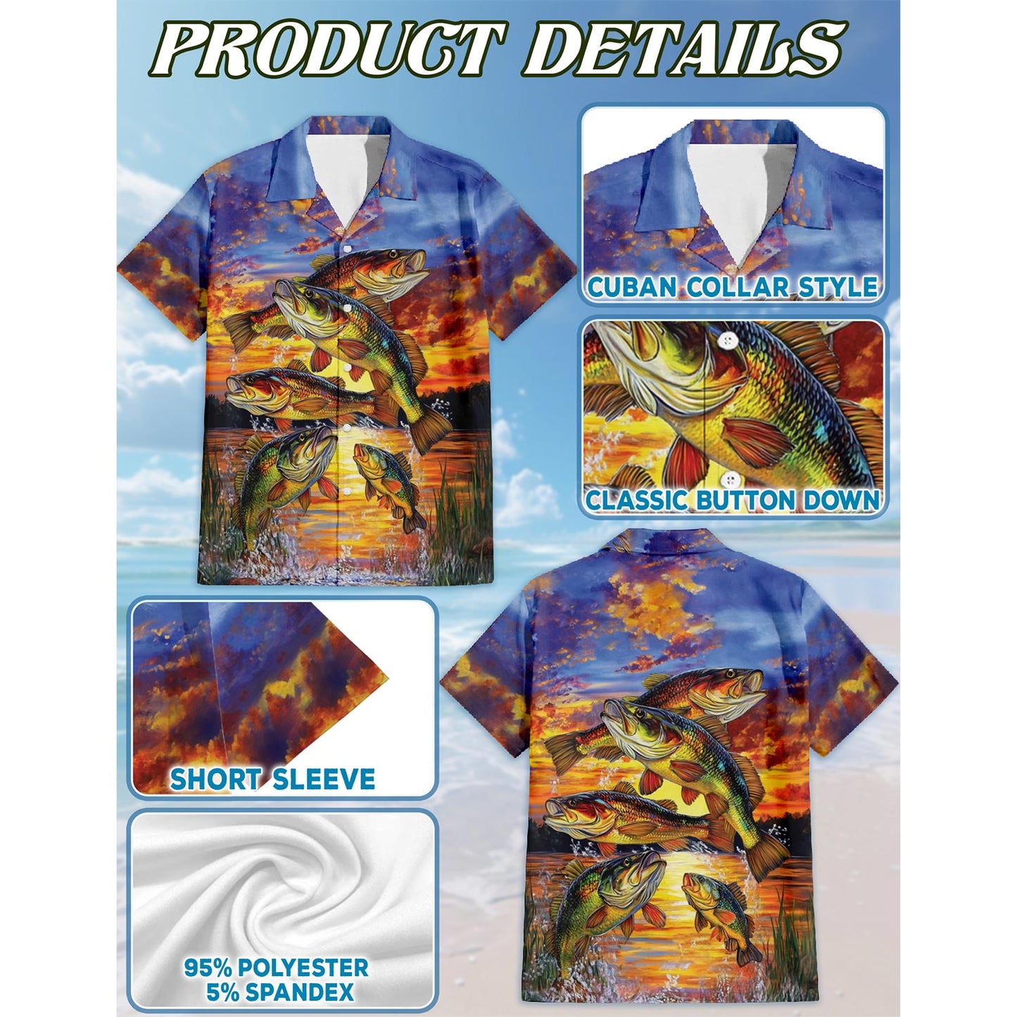 Netecom Fishing At Sunset Hawaiian Shirt for Men, Button Down Summer Beach Short Sleeve, Fishing Lover Gifts, Sizes S-5XL