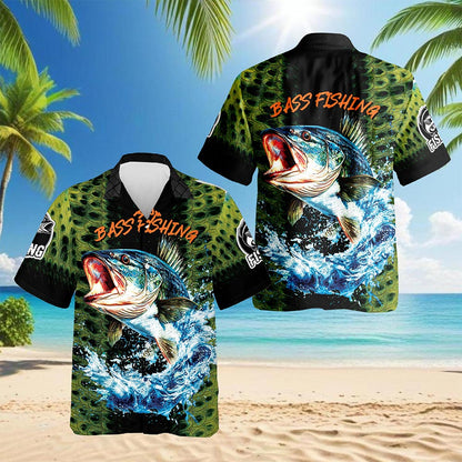Netecom Fishing Bass Hawaiian Shirt for Men, Button Down Summer Beach Short Sleeve, S-5XL