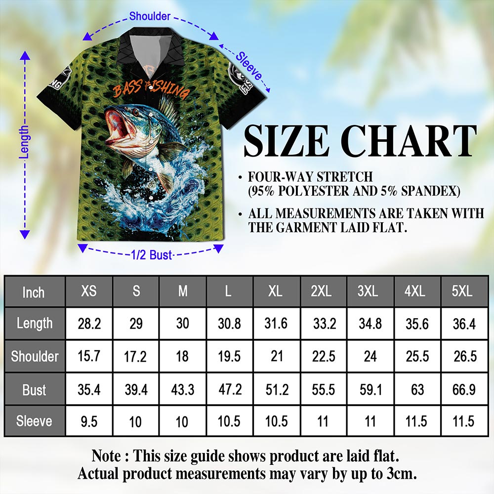 Netecom Fishing Bass Hawaiian Shirt for Men, Button Down Summer Beach Short Sleeve, S-5XL