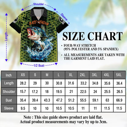 Netecom Fishing Bass Hawaiian Shirt for Men, Button Down Summer Beach Short Sleeve, S-5XL