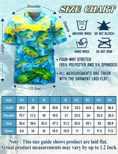 Netecom Fishing Mahi-mahi Hawaiian Shirt for Men, Vintage Style, Button Down Summer Beach Short Sleeve, S-5XL