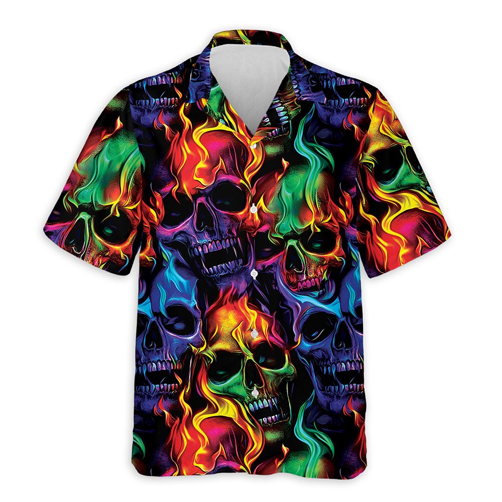 Netecom Flame Skull Hawaiian Aloha Shirt for Men