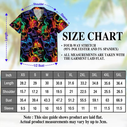 Netecom Flame Skull Hawaiian Aloha Shirt for Men, Casual Button Down Summer Beach Short Sleeve, Retro Style, Sizes S-5XL