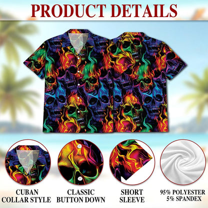 Netecom Flame Skull Hawaiian Aloha Shirt for Men, Casual Button Down Summer Beach Short Sleeve, Retro Style, Sizes S-5XL