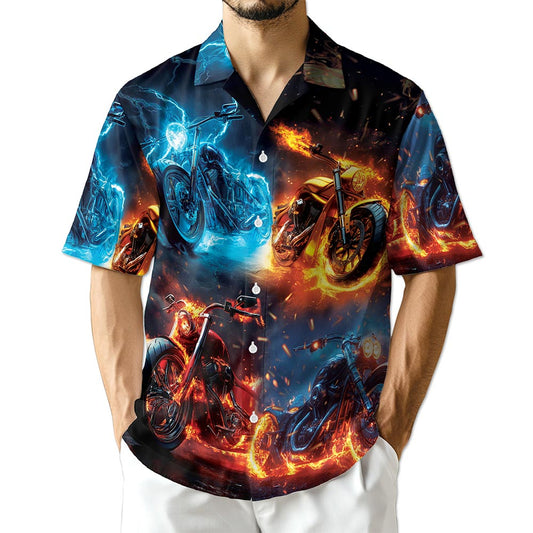 Netecom Flaming Motorcycle Hawaiian Shirt for Men