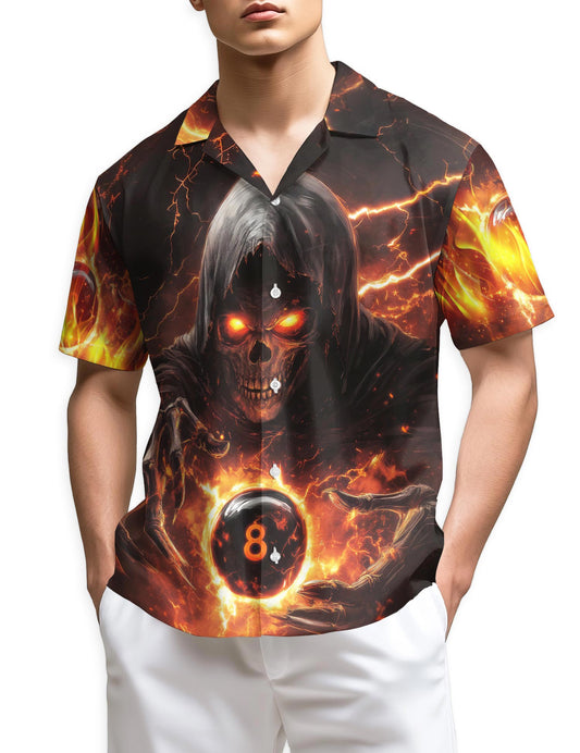 Netecom Flaming Skull 8 Ball Hawaiian Shirt for Men