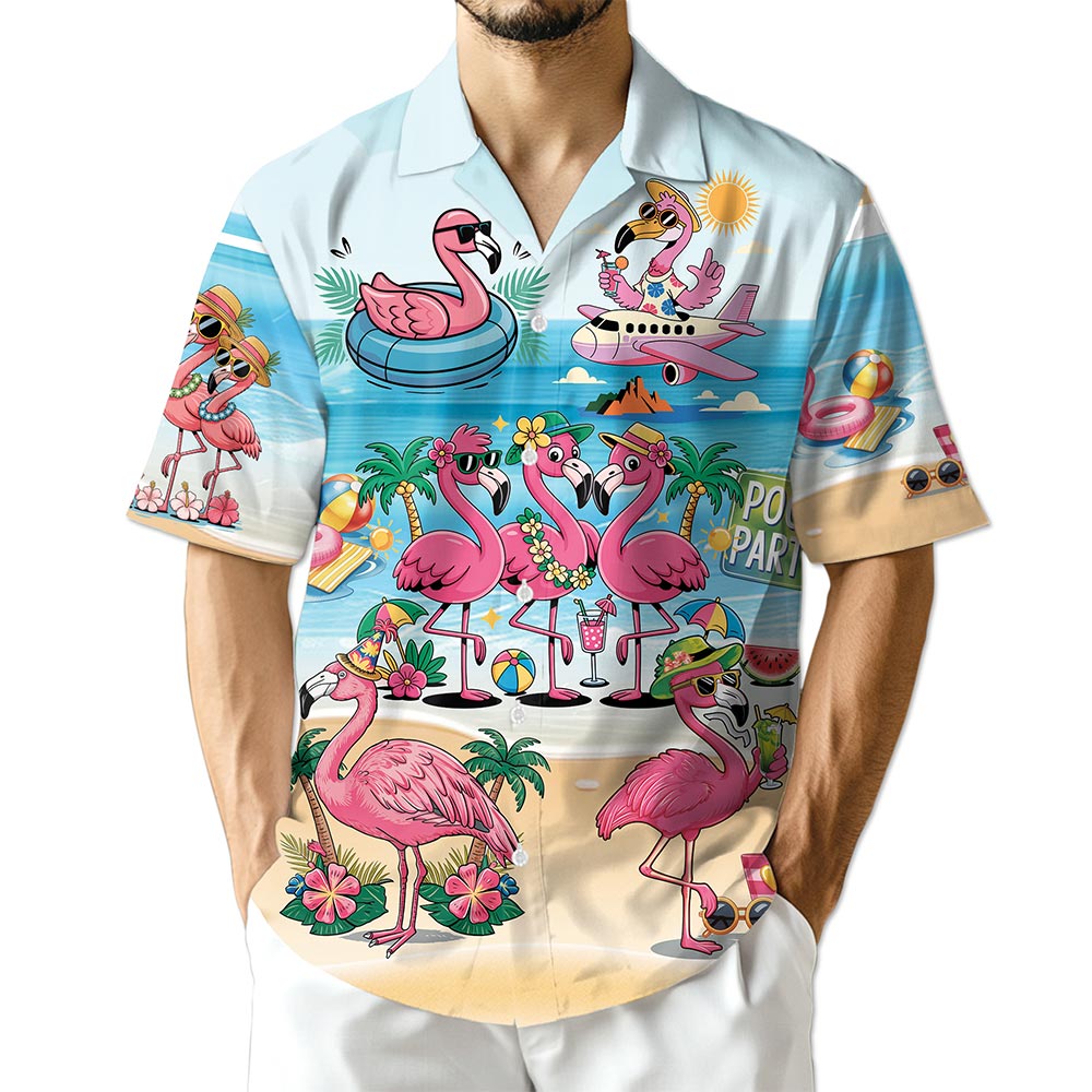 Netecom Flamingo Cocktails Hawaiian Shirt for Men