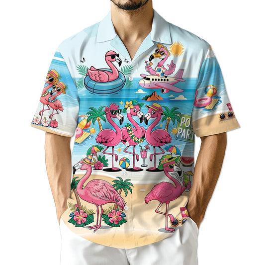 Netecom Flamingo Cocktails Hawaiian Shirt for Men