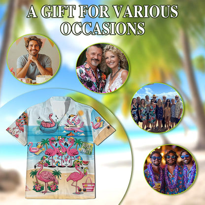 Netecom Flamingo Cocktails Hawaiian Shirt for Men, Flamingo Lover Gifts, Tropical Button Down Summer Beach Shirts, S-5XL
