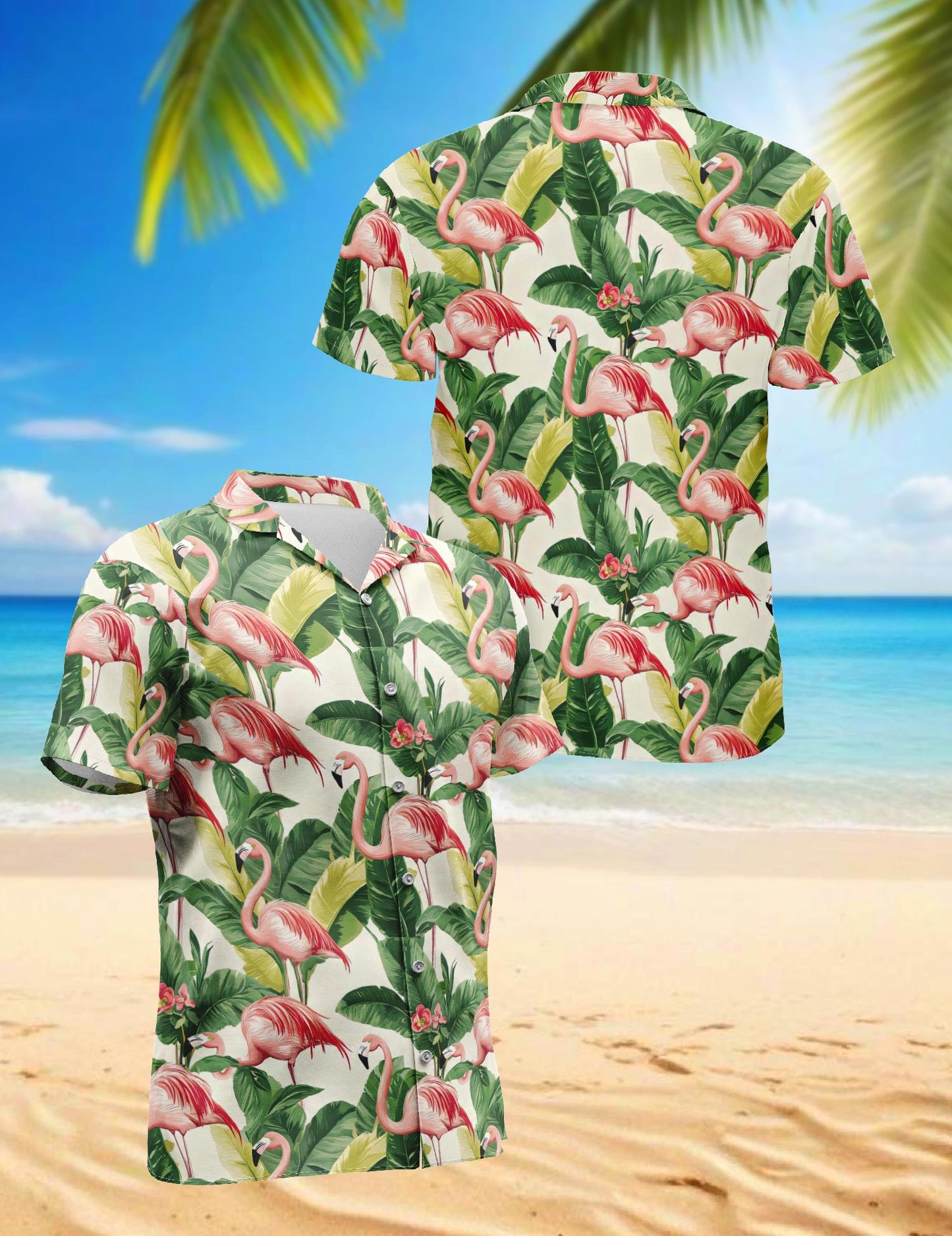 Netecom Flamingo Hawaiian Shirt for Men, Tropical Style, Button Down Summer Beach Short Sleeve, S-5XL