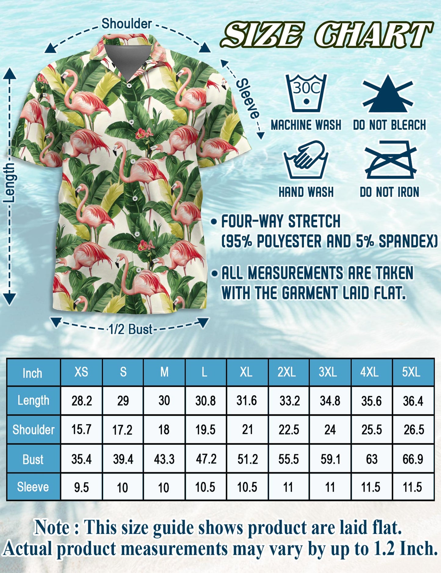 Netecom Flamingo Hawaiian Shirt for Men, Tropical Style, Button Down Summer Beach Short Sleeve, S-5XL
